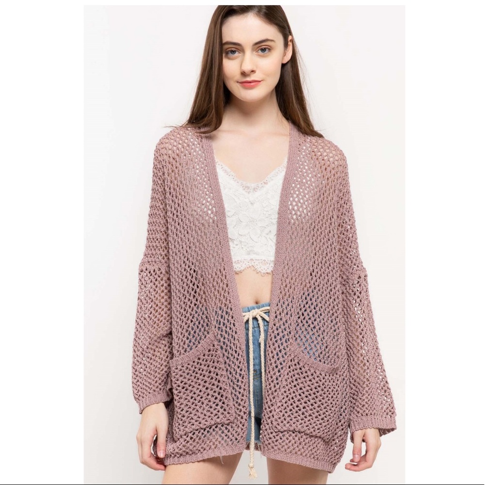 Olive Open front open light weight knit cardigan - Picture 5 of 8